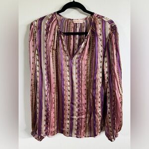 Tory Burch Striped Satin Burn Out Blouse wandering Stripe purple size 14 new